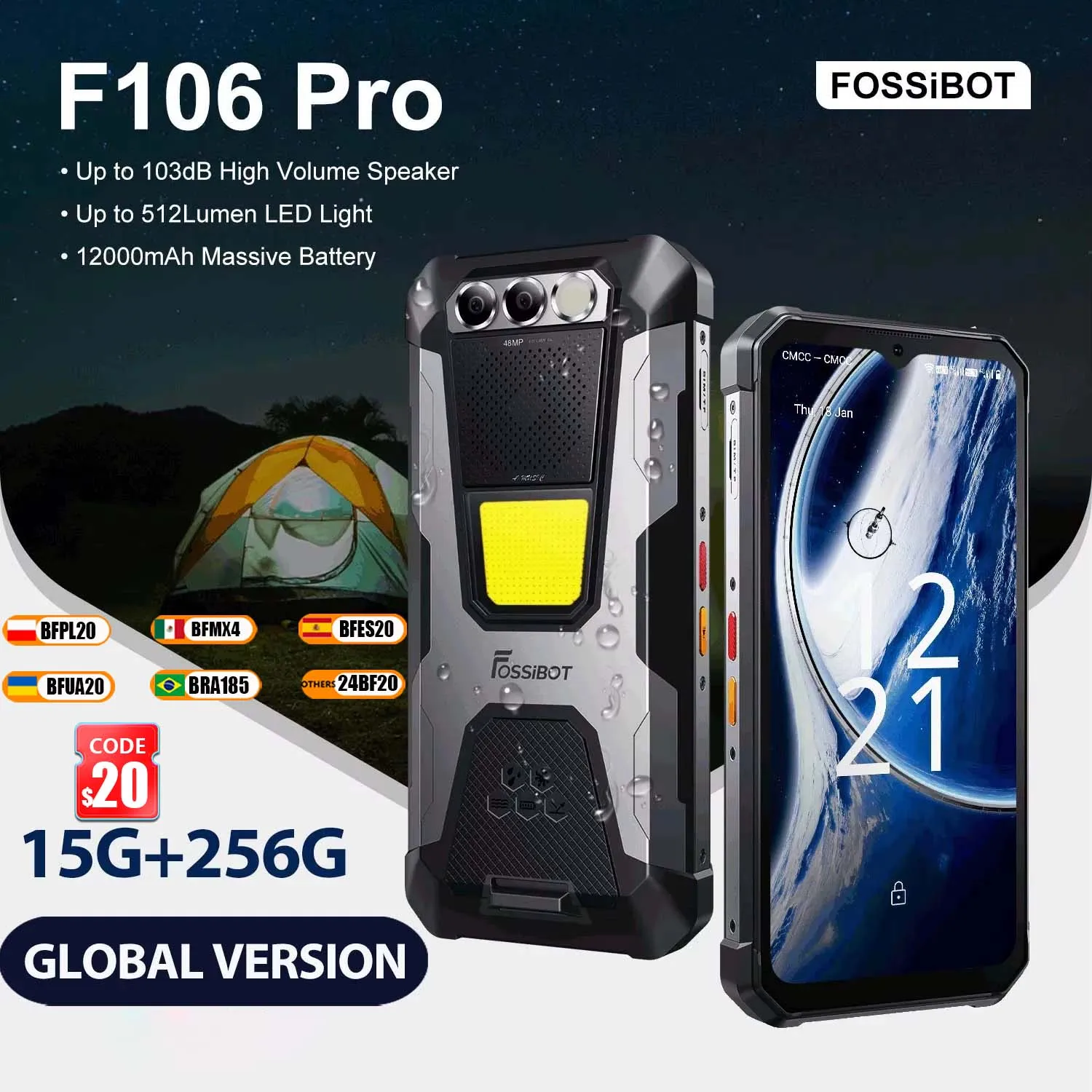 FOSSiBOT-F106PRO Rugged Smartphone, Android 14 Cellphone, 12000mAh, NFC, GPS, Helio G85, Mobile Phone, World Premiere