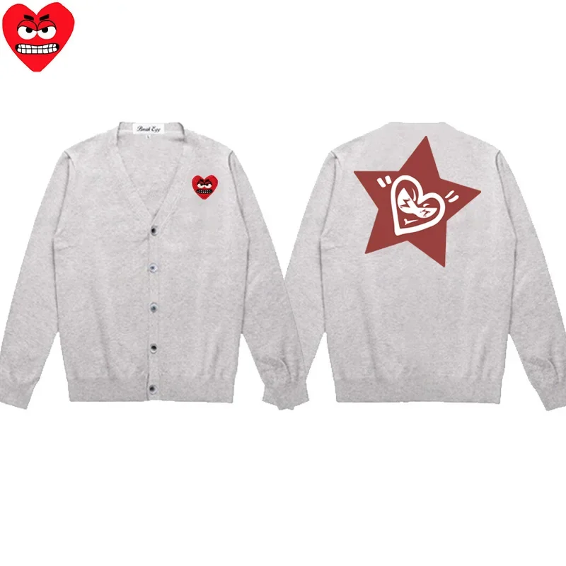 Star Printing Men Cardigan Cotton Cool Snag Heart Embroidery V-Neck Single Breasted Long Sleeves Autumn Fit Sweater