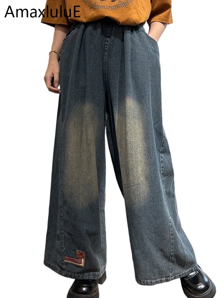 

Amax LuluE 2026, однотонные джинсы британского дизайна, женские винтажные повседневные элегантные джинсовые брюки, женские весенние модные классические свободные брюки