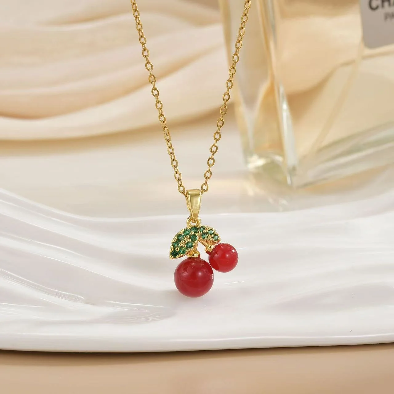 

Women's Necklace Japanese Korean Style Zircon Cherry New Arrival Necklace Accessories Fashion Collarbone Chain Zircon Necklace