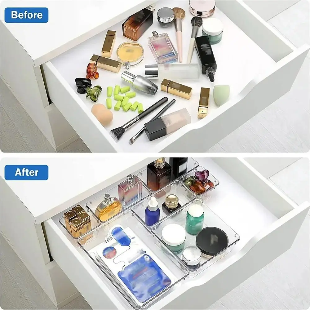 

New S/M/L/XL/XXL Desktop Storage Box Drawer Transparent Storage Organizer Rectangular Sundries Sorting Cosmetics Organizer Boxes