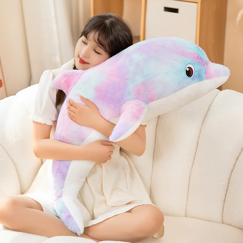 1pc 50/70/100/130cm Cute Dolphin Plush Pillow Soft Sleeping Pillow Filled With Cotton Sofa Cushion For Friends