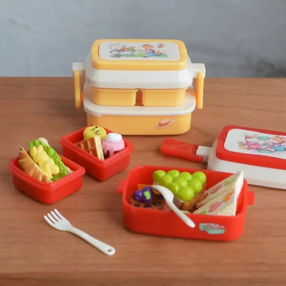 

1/6 Scale Dollhouse Lunch Box Lifelike Design Simulation Miniature Picnic Box Plastic Food Kitchen Mini Storage Box Girls