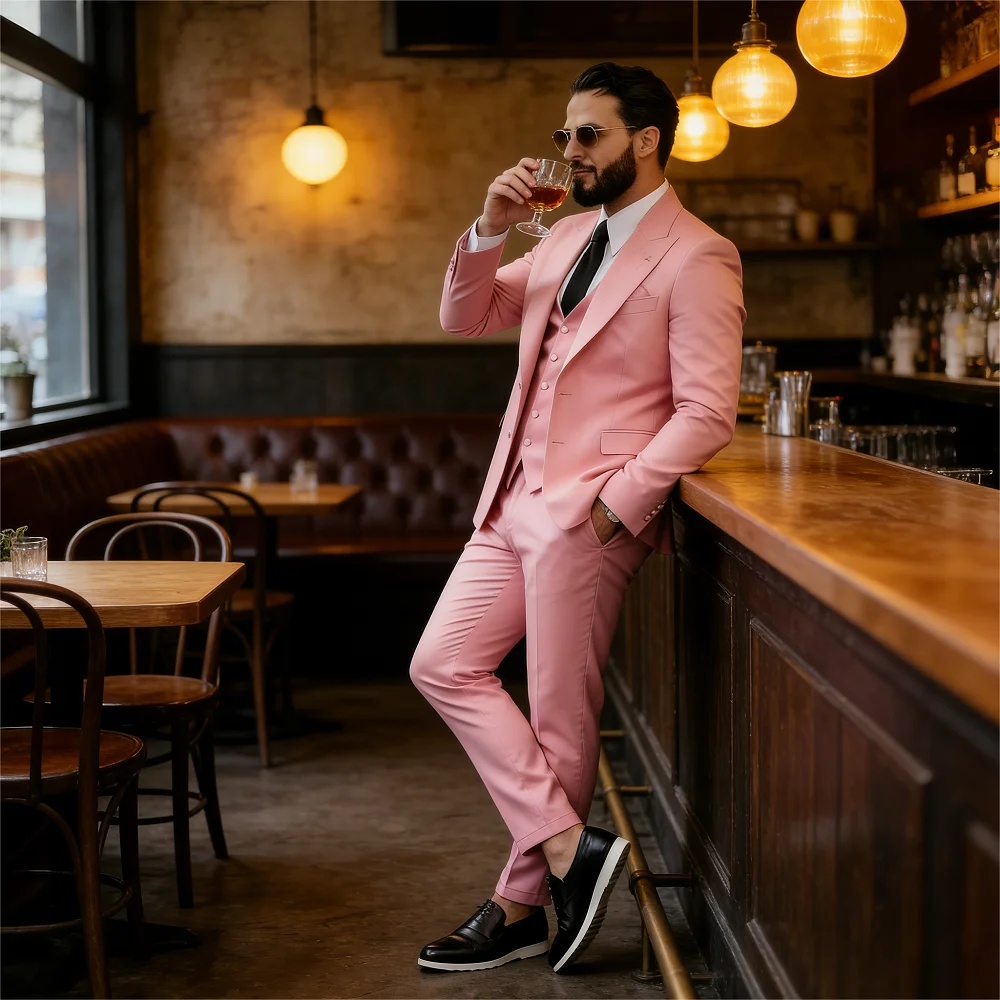 

Elegant Brown Wedding Tuxedo for Men Slim Fit Peak Lapel Formal Groomsmen Suiting Mais Recentes Designs Terno Ho