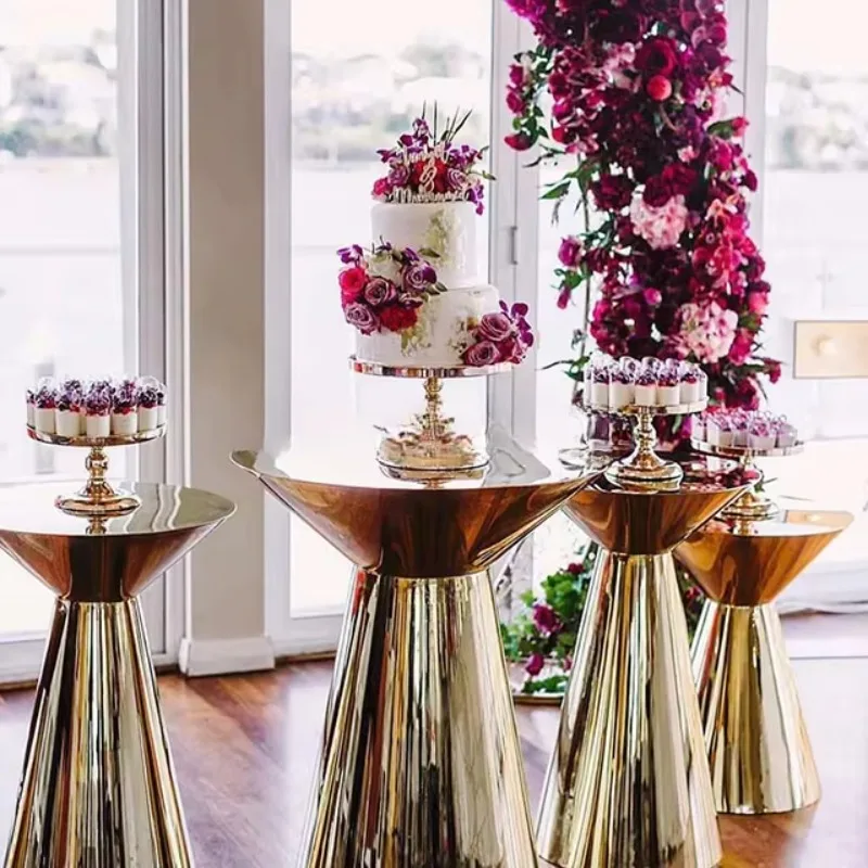 Gold Seller Metal Bar Table, Gold Round Pedestal Dessert Stand, Stainless Steel High Cocktail Table for Party, Wedding