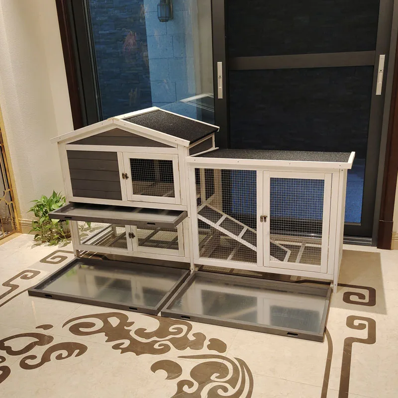 Rabbit cage anti-spray urine luxury double-layer drawer rabbit nest solid wood pigeon cage villa king size room outdoor
