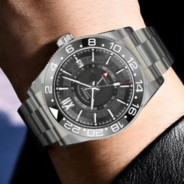 Reloj Automático BORMAN para hombre, reloj de pulsera mecánico GMT de 40mm, reloj de buceo resistente al agua hasta 10ATM, espejo de zafiro, bisel de cerámica luminoso NH34