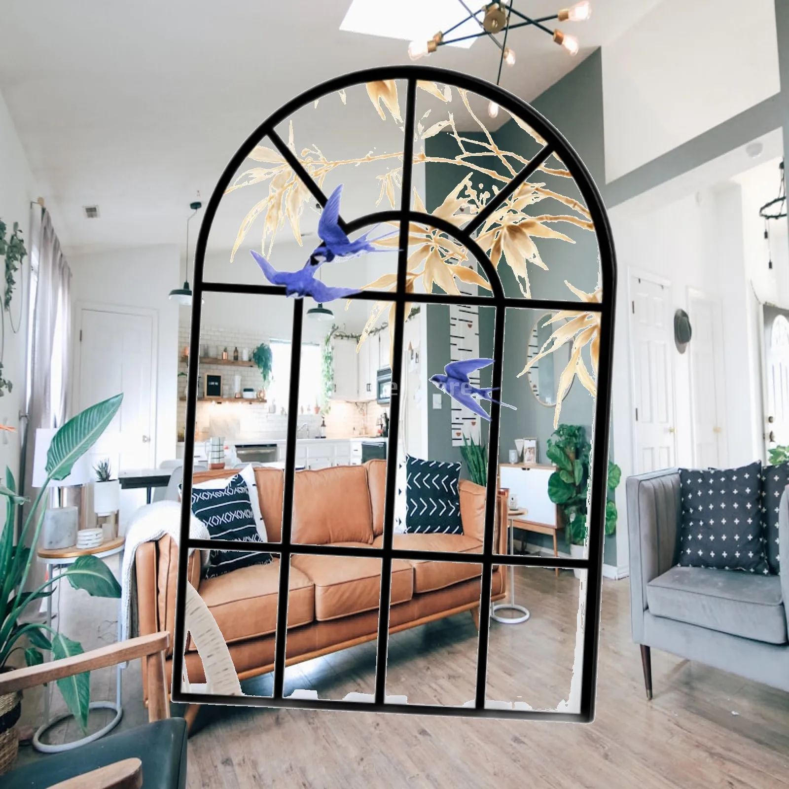 Arched Windowpane Decorative Mirror Rustic Modern Wall Art for Bedroom Living Room Vanity Wall Decoration