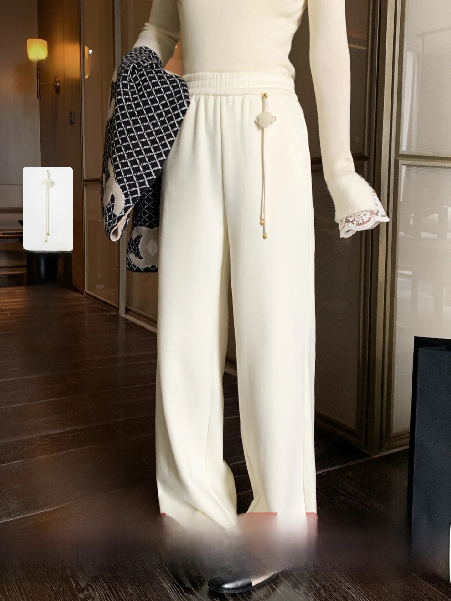 

Новые китайские женские брюки прямого кроя на флисовой подкладке, повседневные зимние свободные брюки с эффектом похудения, длинные, с высокой талией, эластичные