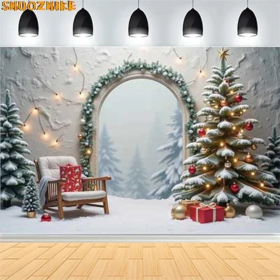 

Christmas New Year Clock Decor Backdrop Photography Vintage Xmas Trees Gifts Snow Winter Indoor Photo Studio Background BY-56