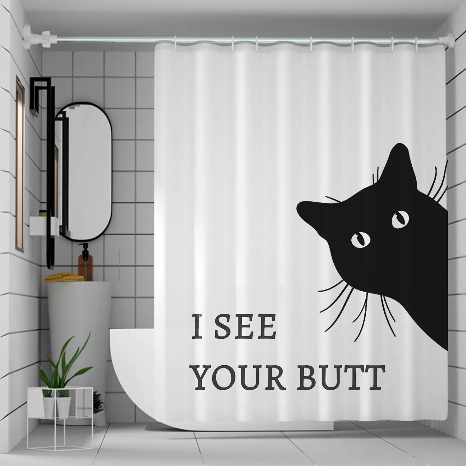 

Funny Cat Shower Curtain I See Your Butt Polyester Waterproof Bath Curtain Novelty Home Decor Gift Bathroom Liner