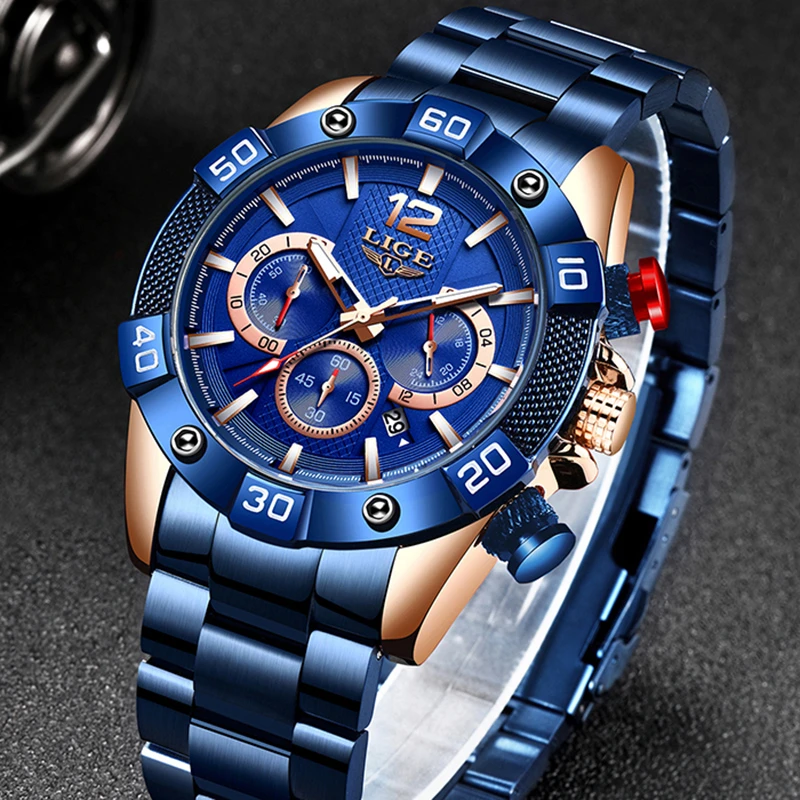 2024 New Watch Man LIGE Men Watches Top Brand Luxury Steel Clock Sport Chronograph Waterproof Men Quartz Watch Relogio Masculino