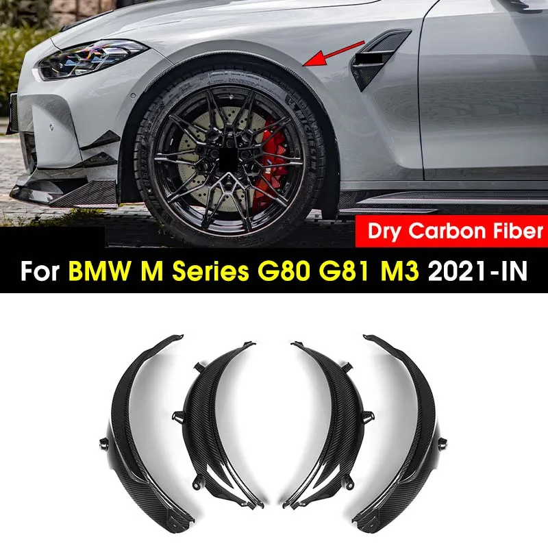 

4pcs Dry Carbon Fiber Front/Rear Bumper Side Fender Trim Cover OEM Style Side Spats Wheel Arch Trim For BMW G80 G81 M3 2021-IN