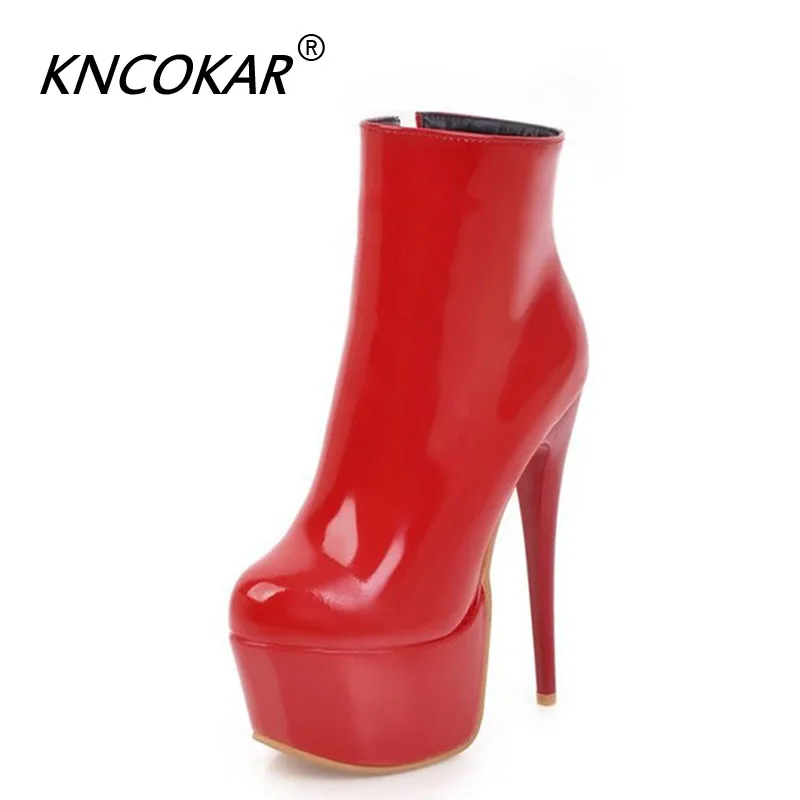 KNCOKAR Spring New Style Fashion Short Tube Round Head High With Sexy Women\'s Boots Extra Large Size 33-48 Yards