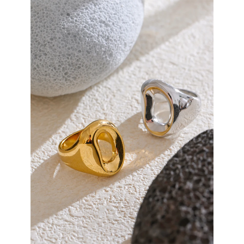 Gold-Tone Geometric Hollow Stainless Steel Ring