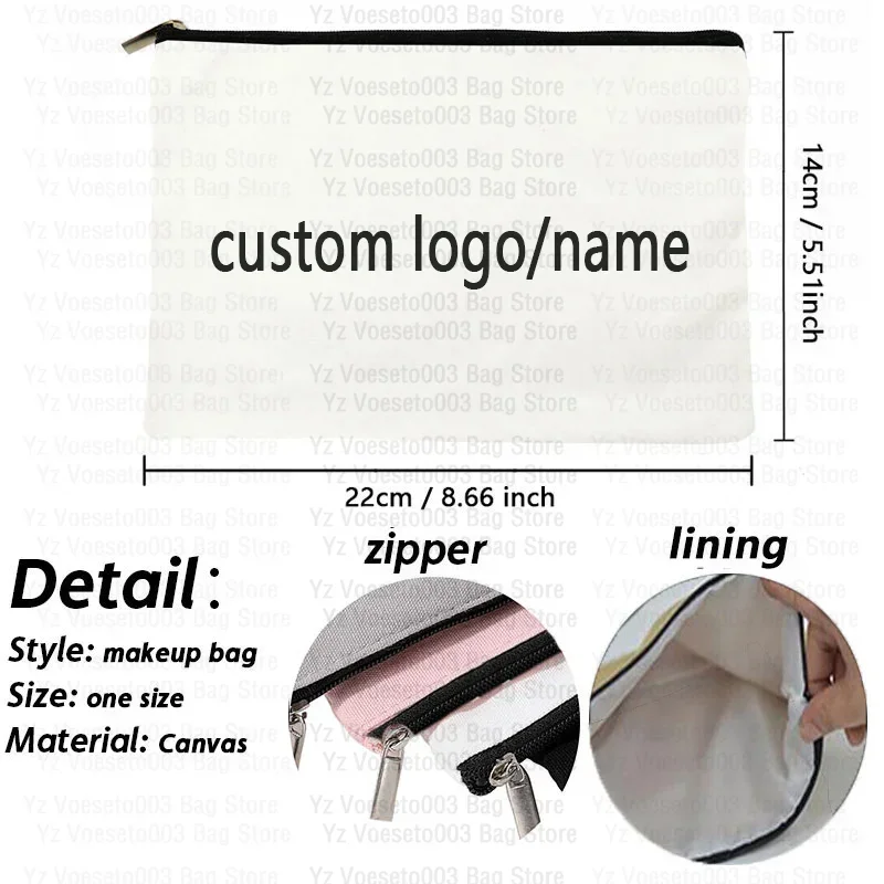 Custom Name Logo Motto bag Personalized Name Pouch Women\'s Canvas Makeup Cosmetic Travel Bag School Supplies Pencil Case Gift