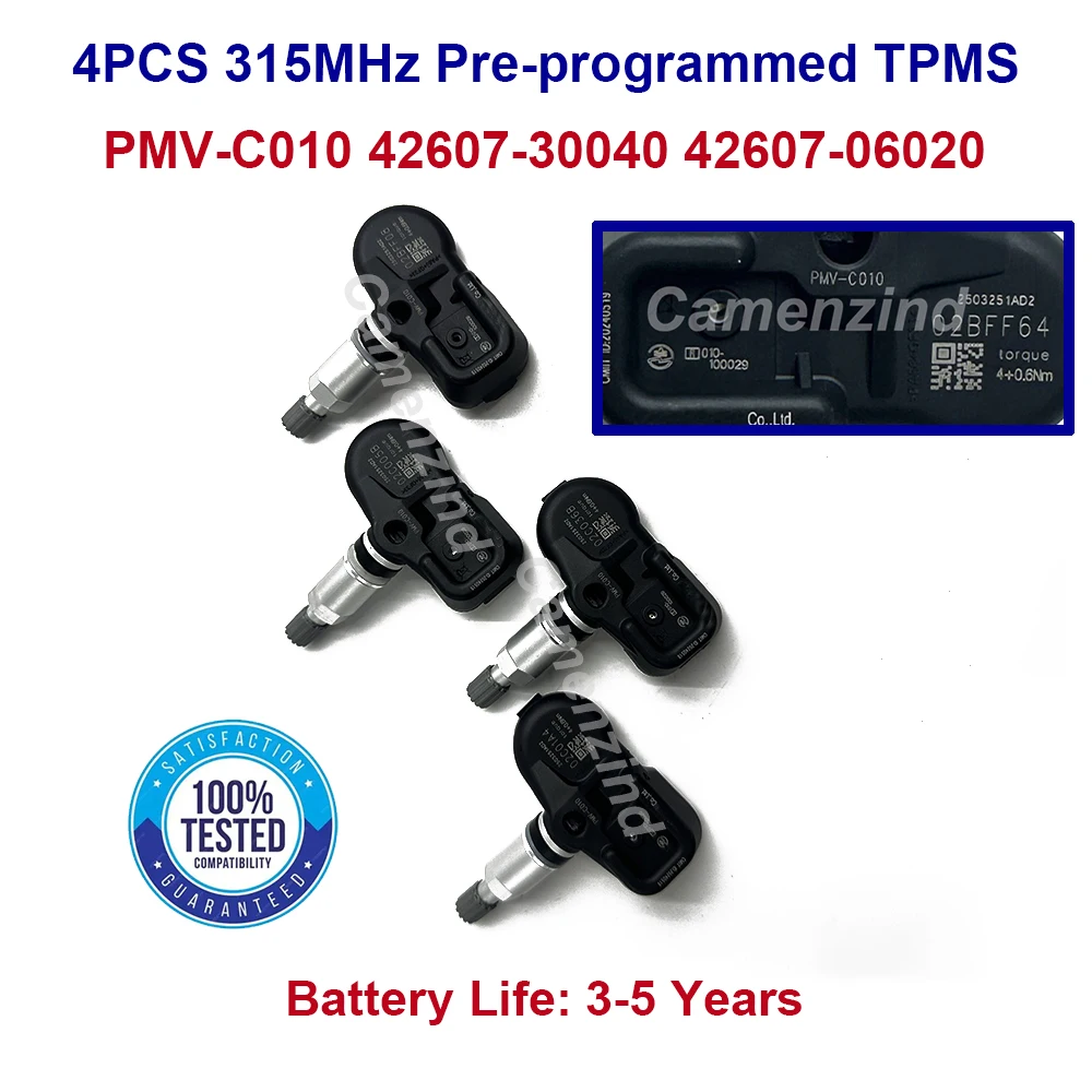 4 Sensores TPMS PMV-C010 42607-30040 42607-06020 315MHz para Lexus GS NX LS RC Scion iM Toyota Camry Corolla Mirai Prius C RAV4