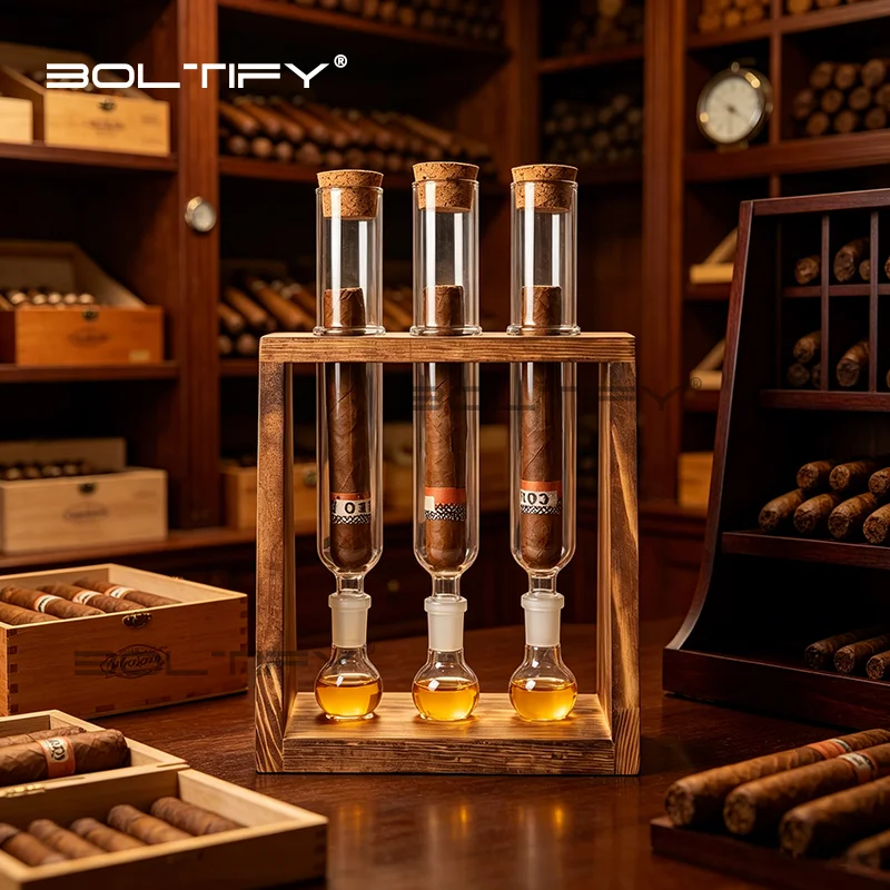 

Cigar Flavor Injector Humidifier Cigar Infuser Glass Tube Humidor Hanging Display Rack with Straight Pipe Ball Base Wooden Plug