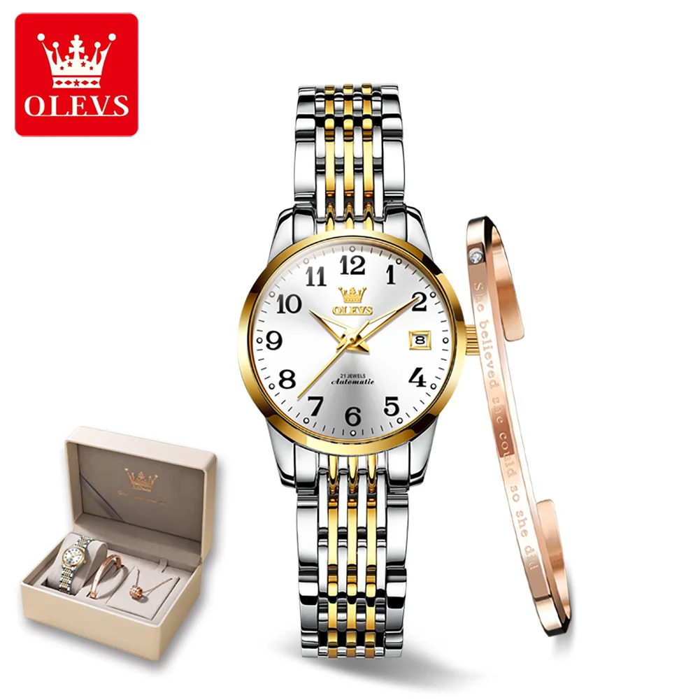 

OLEVS Automatic Mechanical Watch for Women Stainless Steel Waterproof Ladies Dress Wristwatches Digital Dial Fashion Women Watch