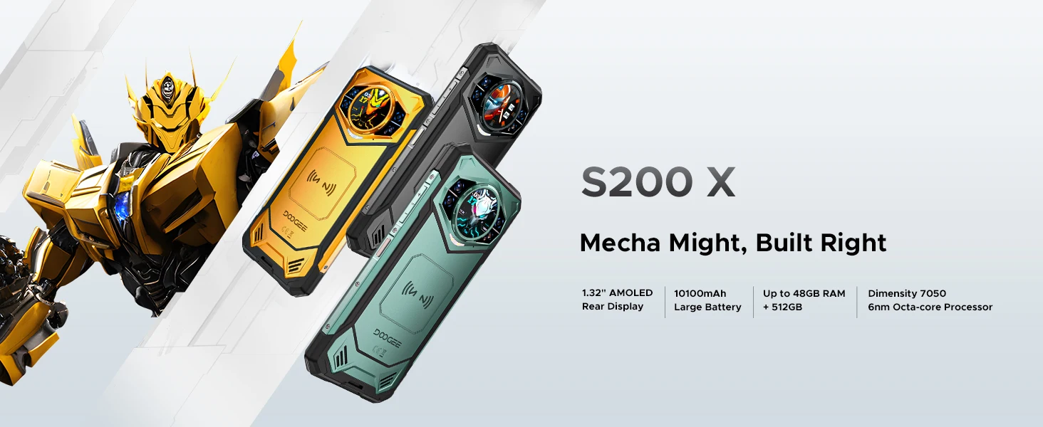 Globe Version DOOGEE S200 X 5G Rugged Phone 6.72" Dimensity 7050 1.32" AMOLED Rear Display 12GB 512GB 10100mAh Battery Phone
