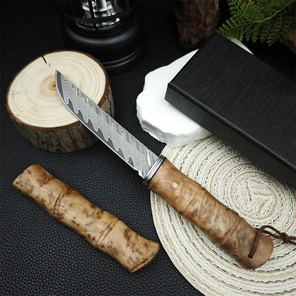 Couteau de poche tactique de chasse, lame damas VG10 de haute dureté, poignées en bois d'ombre, auto-défense, Camping, outils EDC portables