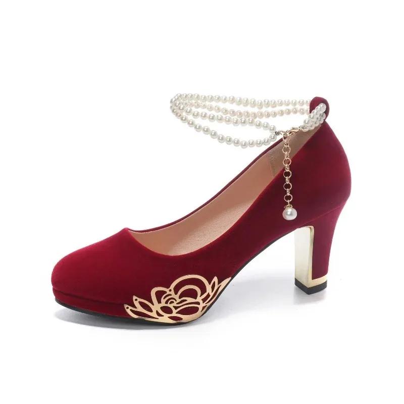 

Wedding Shoes For Women Xifu Chinese Hanfu Style Women High Heels Summer Pointed Toe New Crystal Diamond Decoration Bride SDYGH5