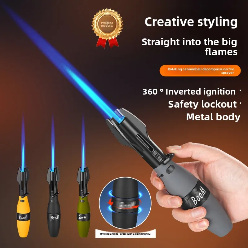 

New Gas Lighter BBQ Barbecue Powerful Metal Windproof Turbo Jet Blue Flame Kitchen Torch Cigar Smoking Accessories Bowling Shape