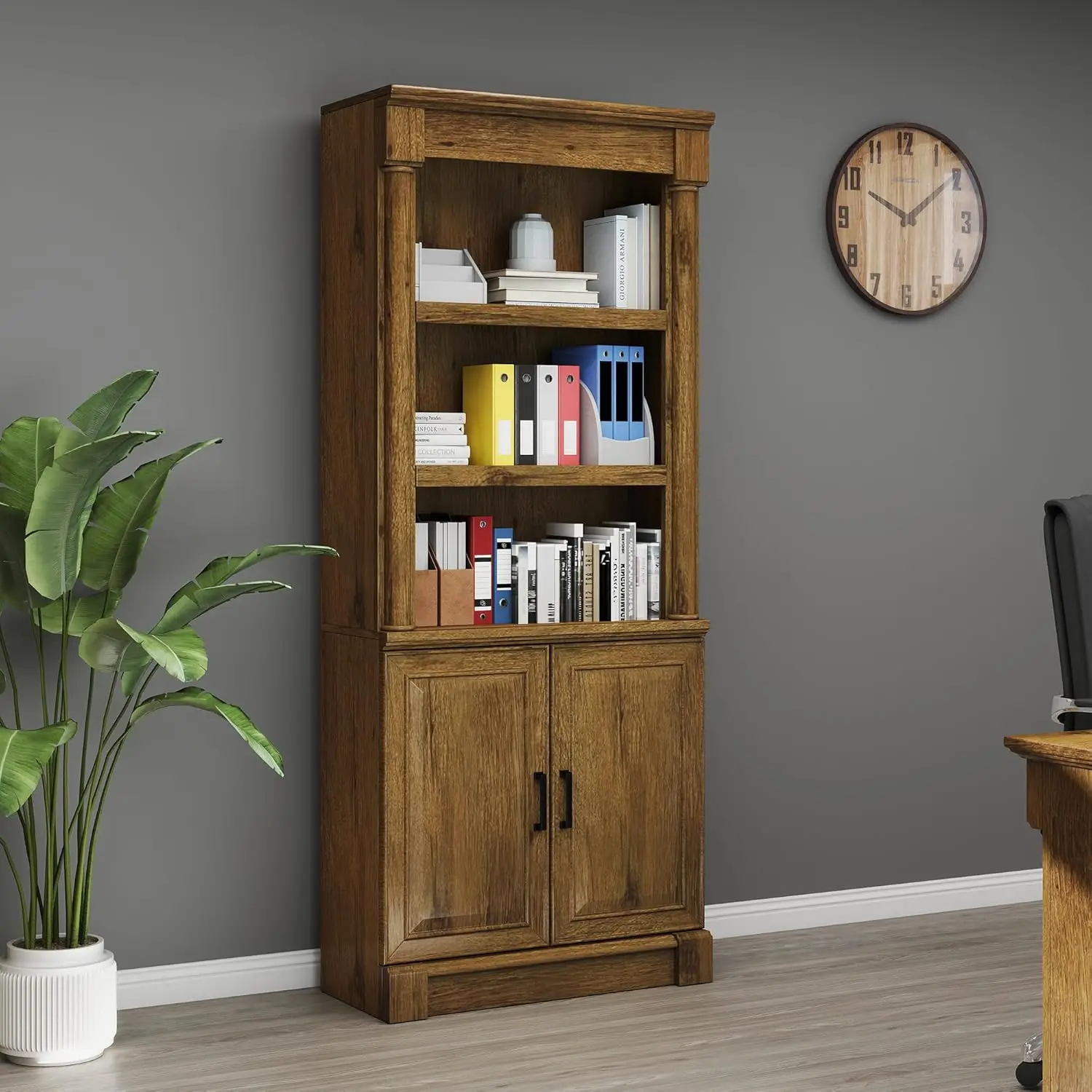 #Roman Column Bookcase Cabinet Storage Anti Tip Kit Classic Modern Living Room Office Oak