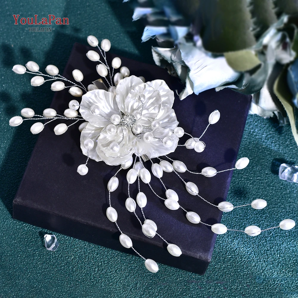 

YouLaPan Wedding Flower Hair Clips Pearl Headband Bride Hairpins Headpieces Crystal Head Clip Women Hair Accessories HP818