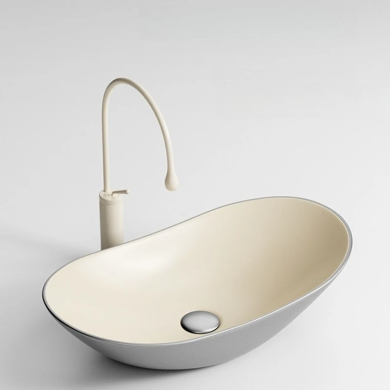 

Ceramic Bathroom Sinks Special Shaped Balcony Washhand Stand Easy Cleaning Faucets and Sinks Bathroom Furnitures Household
