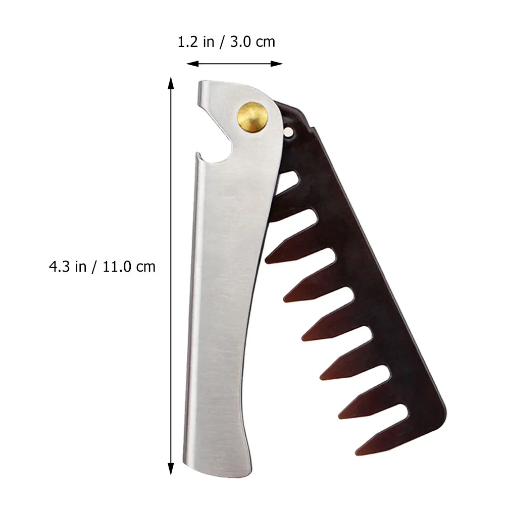 2Pcs Folding Stainless Steel Men Comb Oil Hair Vintage Beard Hairbrush Wide Tooth Portable Lightweight Folding Comb