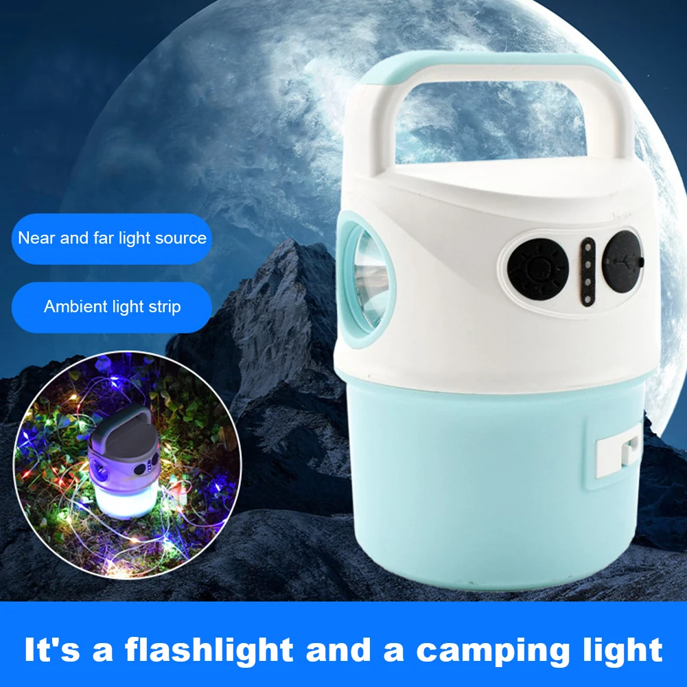 LED Camping Light Camping Emergency Lamp with String Lights & Handle Type-C USB Charging Multifunctional for Hiking Power Outage