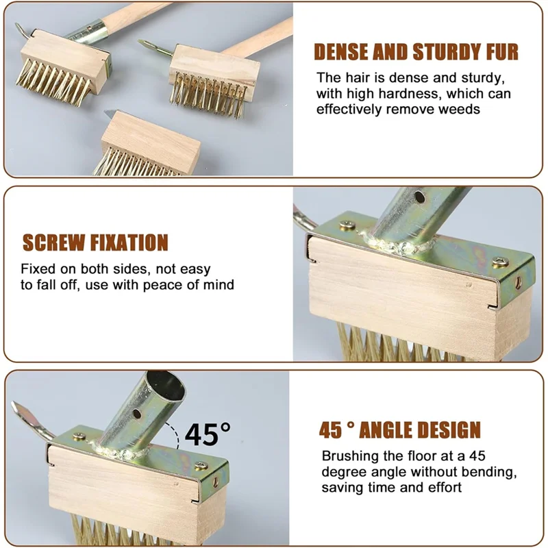 Fris pakket van 4 stalen borstels, gezamenlijke borstel met handvat, metalen borstelharen, schraper voor onkruid, tuingereedschap
