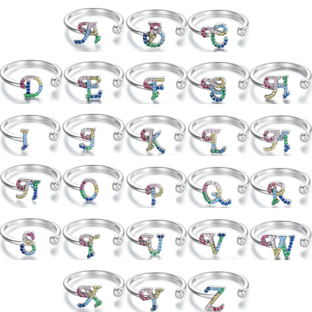 

Женское кольцо из серебра 925 пробы, с 26 буквами