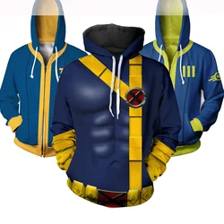 Hero Cyclops Cosplay Costume Black Hoodie Game Vault 11 33 Shelter Zip Up 3D Print Jacket Sweatshirt Street Halloween Coat