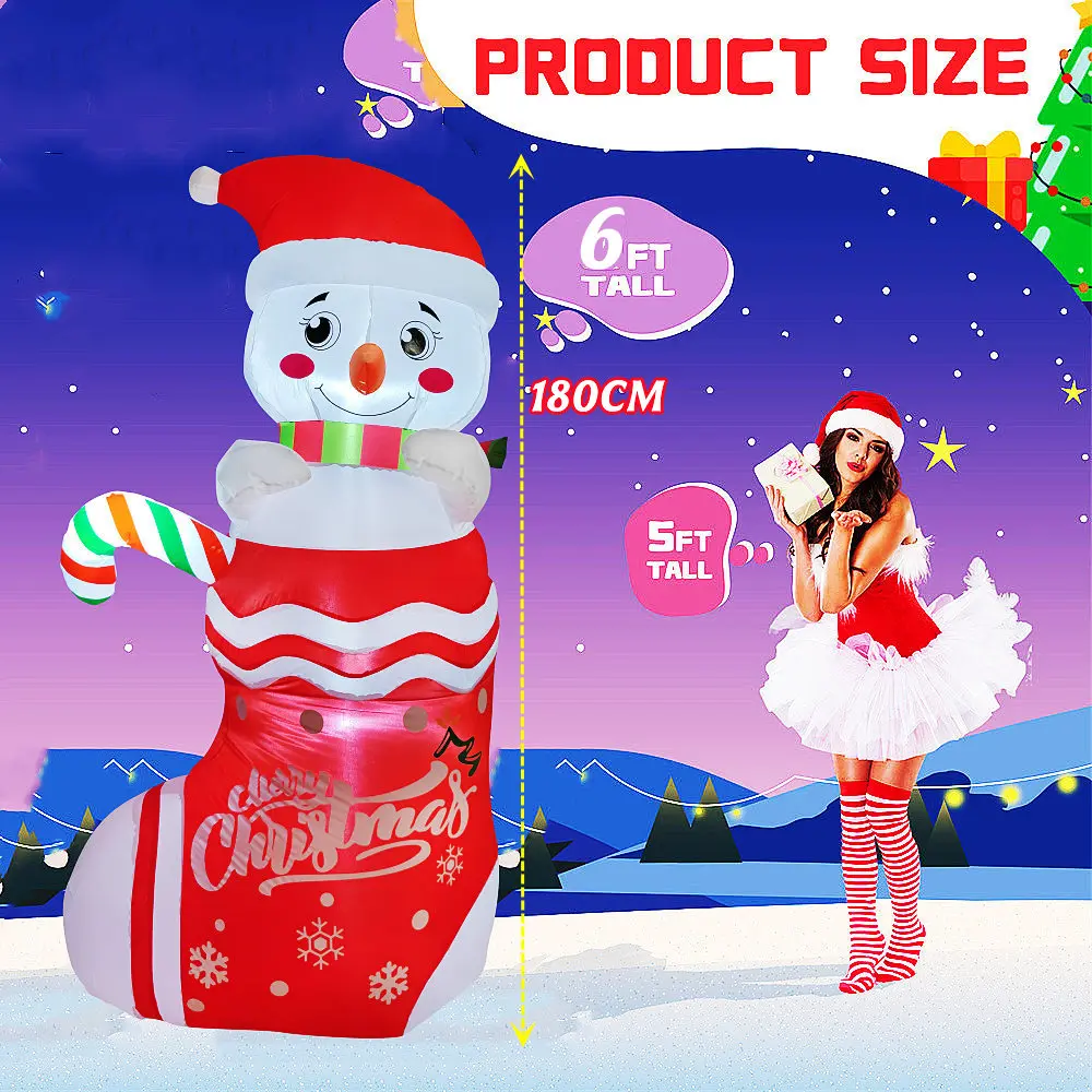 1.8M/6FT Świąteczne dmuchane buty śnieżne i bałwan - dekoracje ogrodowe z wbudowanymi światłami LED do dekoracji świątecznych na zewnątrz, trawnik i podwórko