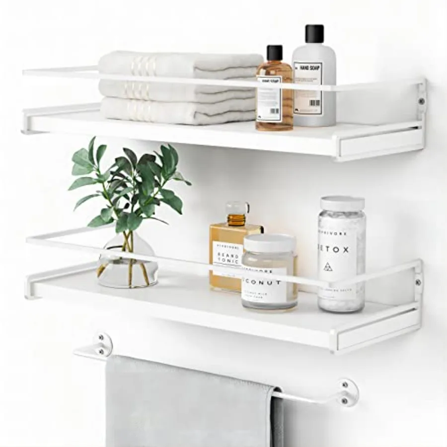 

Bathroom Shelves for Wall Set of 2 White Nursery Floating Book Shelves for Room Small Wall Mount Bookshelf and Toy Storage Orga