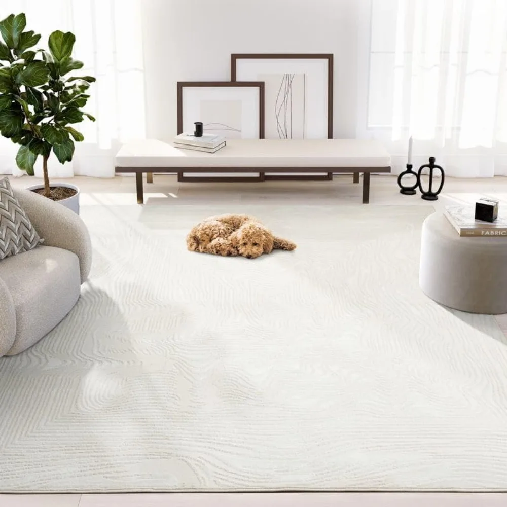 

Zen 5' x 8' Cream Rug – Neutral Layered Wavy Borders Pattern, Soft Area Rug for Living Room & Bedroom, Durable & Easy to Clean