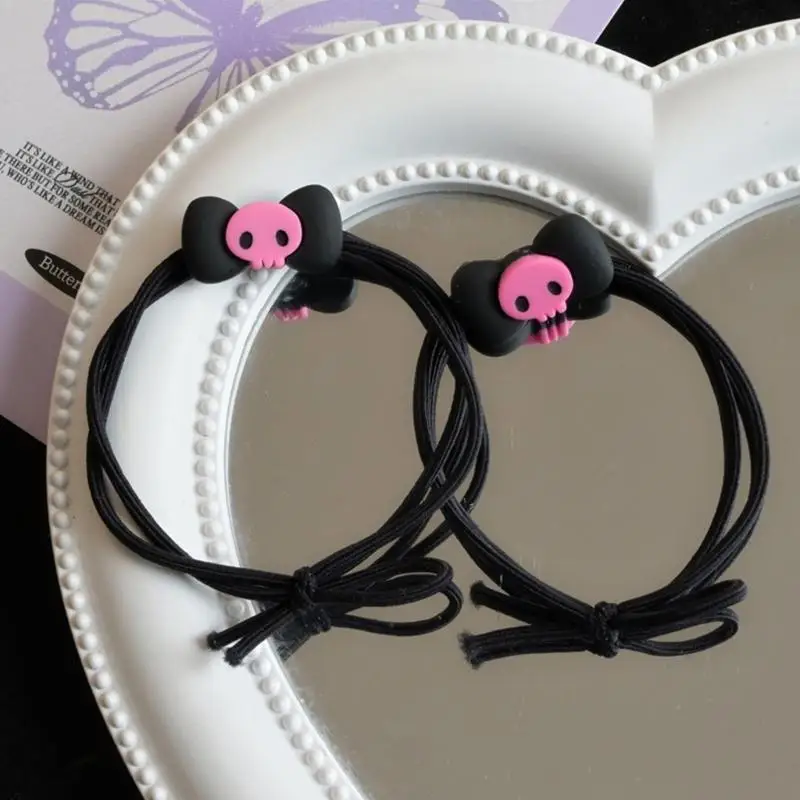 R1We Skull Sculchies Busur Rambut Dasi Rambut Y2K Rambut Tie Busur Scrunchies Tengkorak Rambut Dasi