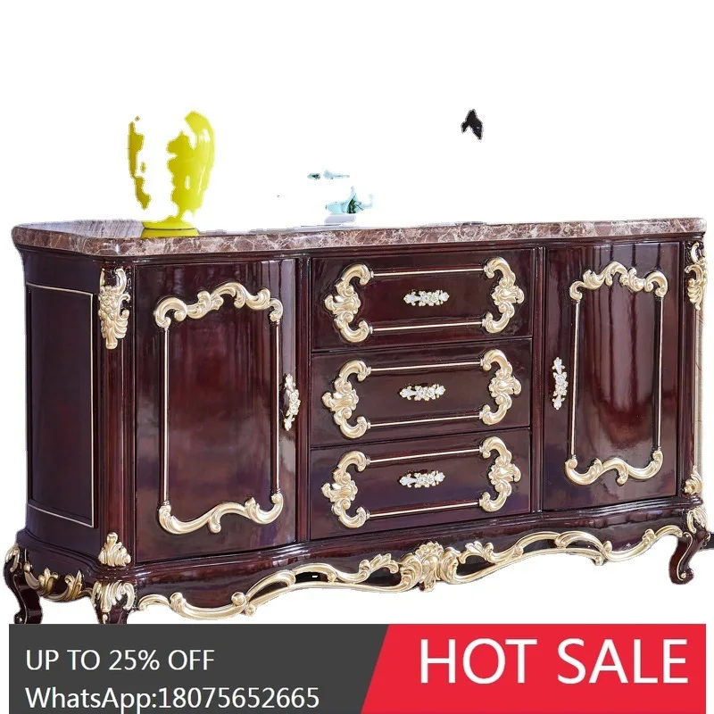 MJY European Style Sideboard Cabinet Large Capacity Storage American Style Solid Wood Bowl Cabinet Marble Storage