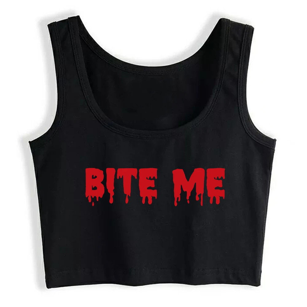 Bite Me Print Cotton Sexy Slim Fit Crop Top Adult Humorous Flirty Style Tank Tops Customizable Gothic Naughty Training Camisole