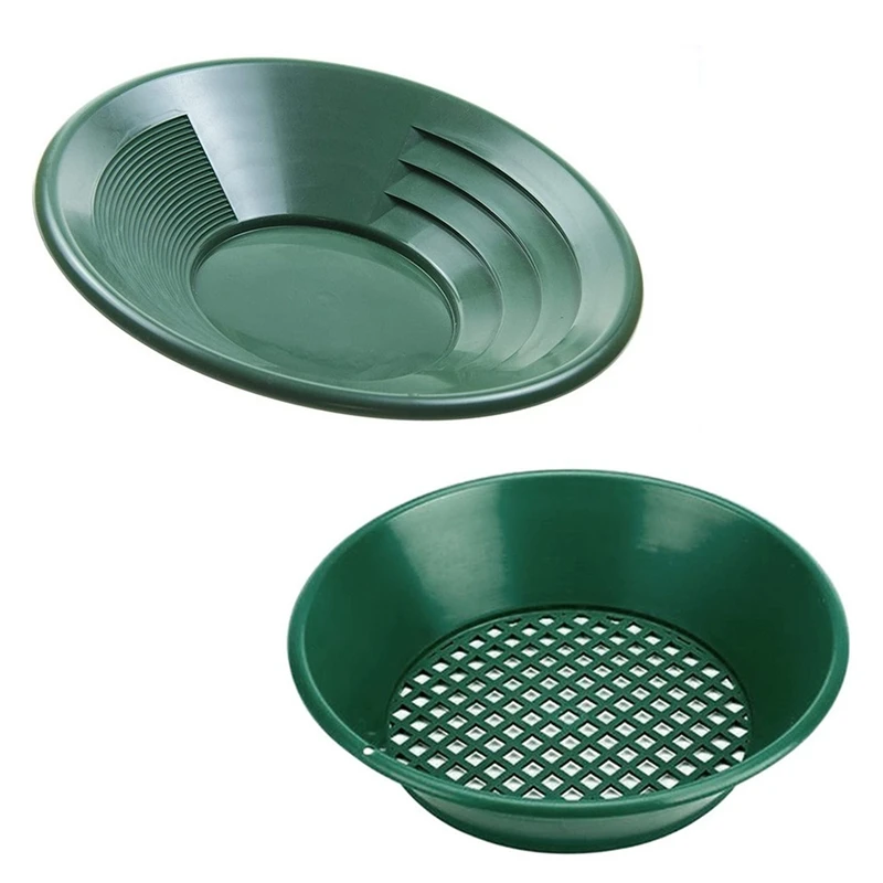 

2 Pcs Washing, Gold Panning Machine, Screen, Mining Screen, Metal Detection Tools, Sieve Gold Pan, Green Plastic Bowl