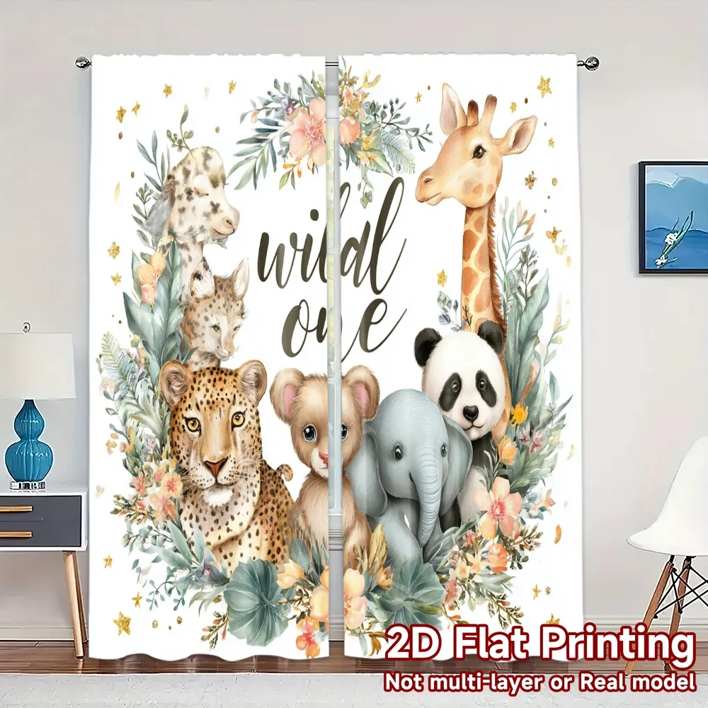 2pcs, 2D FLAT PRINTING Curtains (Without Rod) Wild Safari Party Creative Modern Curtains Fabric Curtains Decorations For Home