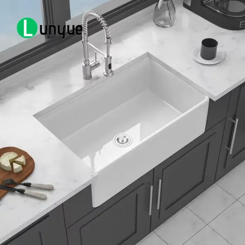 30x22 Inch Single Bowl Farmhouse Kitchen Sink Ceramic Apron Front Workstation with One Hole for Home Kitchen Renovation