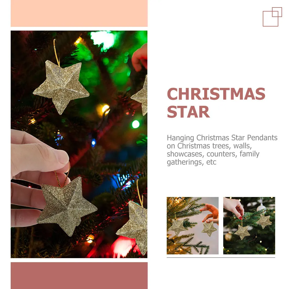 

30pcs Golden 3D Glitter Star Pendants For Christmas Tree Decor Home Party Xmas Hanging Ornament Festival Decoration Backdrop