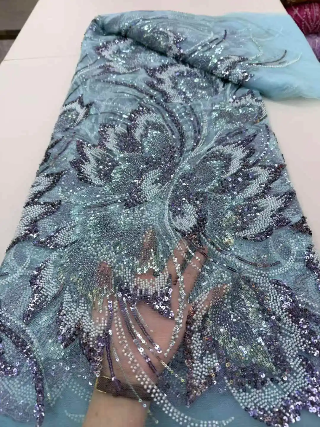 African Lace Fabric High Quality Elegant Lace Nigerian Sequins Embroidered French Tulle Beads Lace Fabric for Sewing-DP