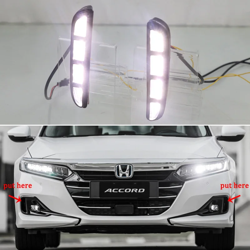 Daytime Running Lights For Honda Accord 2021 2022 12V Car Drl Sequential Turn Signal Auto Led Fog Lamp Headlight