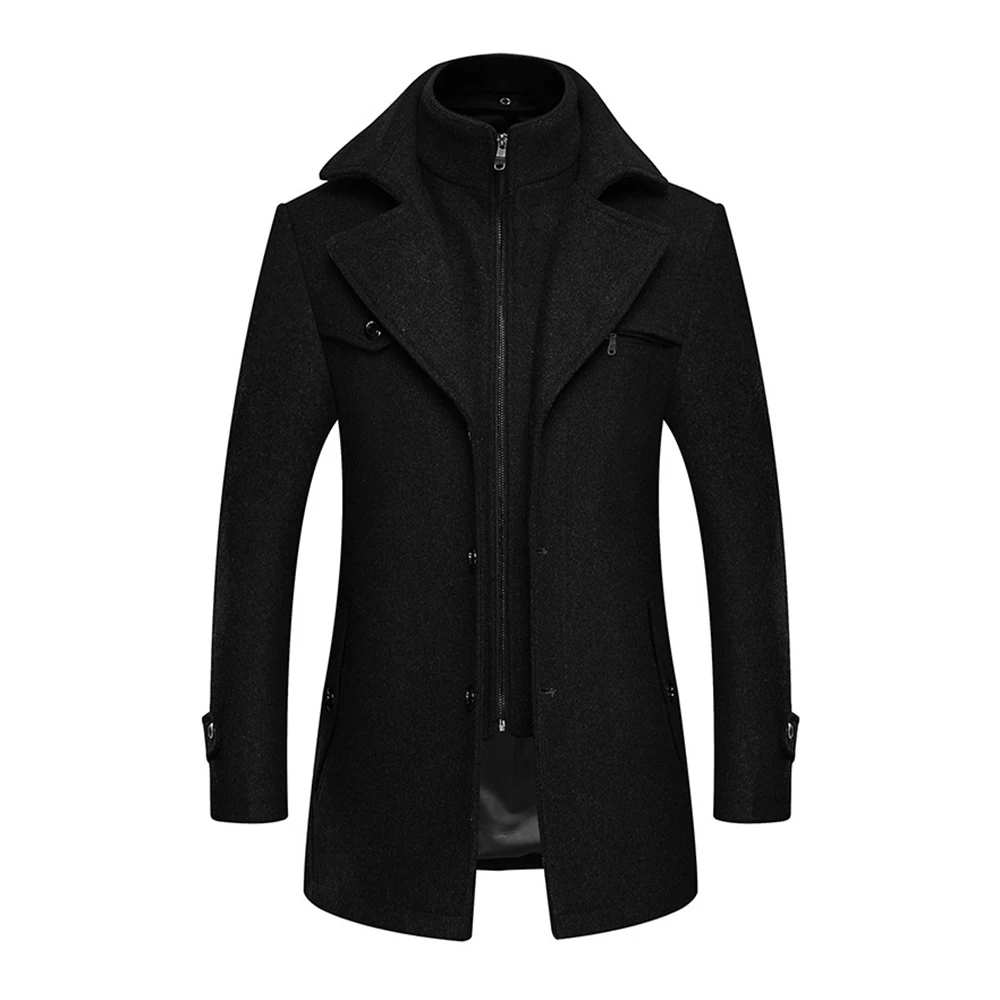 2023 New Double Collar Woolen Woolen Coat for Men Thickened Plus-Size Trench Coat for Men Woolen Coat for Men Warm