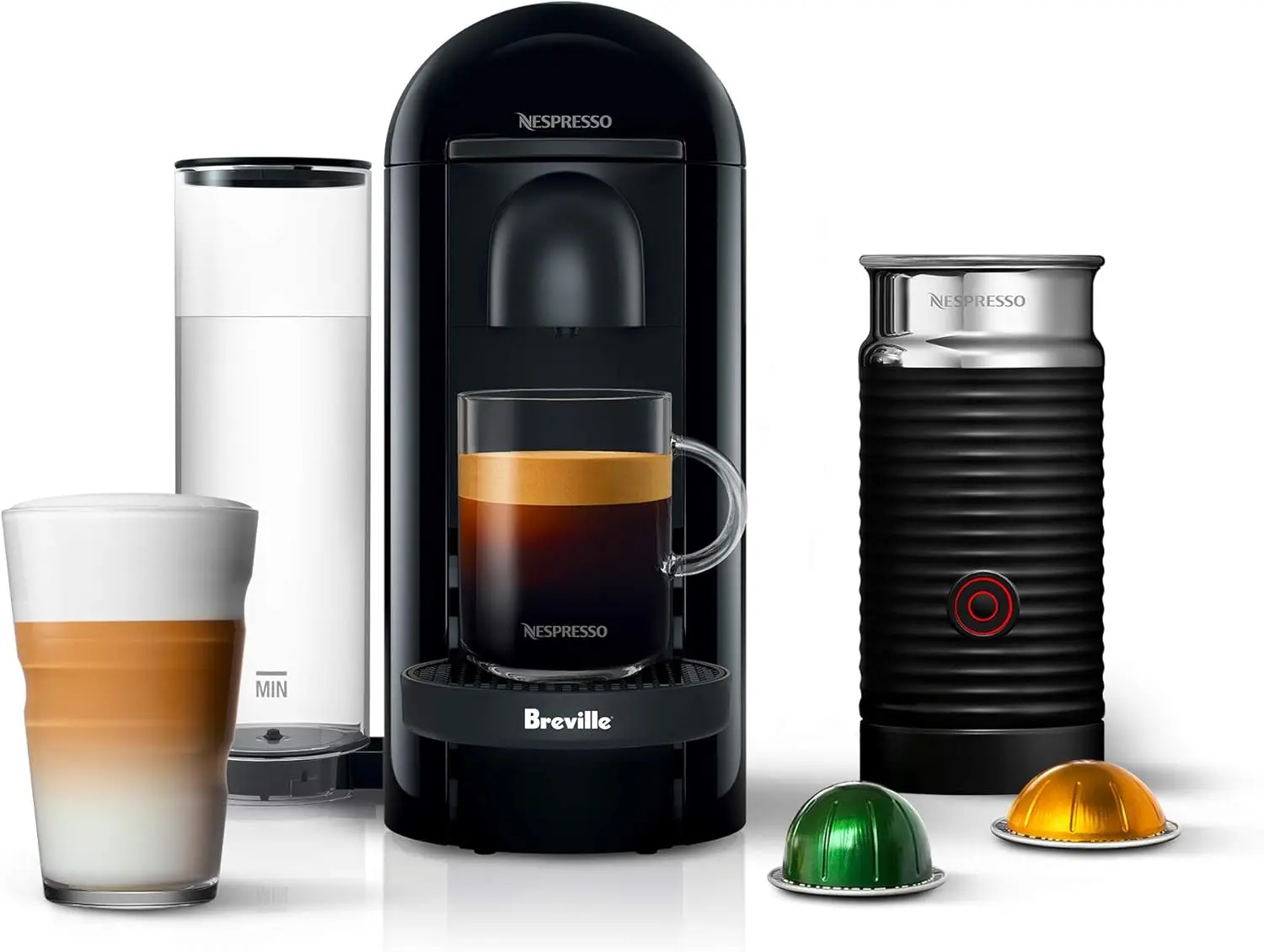 Nespresso Vertuo Plus Coffee and Espresso Maker by Breville, Ink Black with Aeroccino Milk Frother