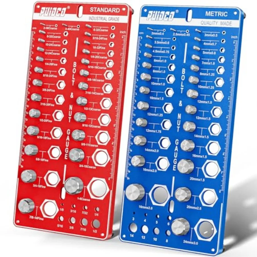 

68 Nut and Bolt Thread Checker Standard and Metric, Screw Size and Thread Gauge with 26 SAE and 26 Metric and 16 Drill Bit Gaug